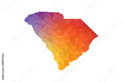 South Carolina Map - Polygon Style Vector Illustration in Rainbow Gradient, Low Poly Multicolor Geometric Design, Isolated on White Background, Suitable for Reports, and Creative Projects.