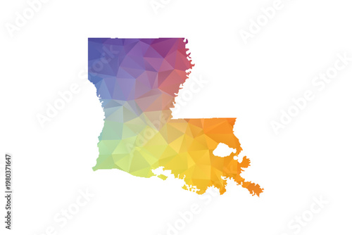 Louisiana Map - Polygon Style Vector Illustration in Rainbow Gradient, Low Poly Multicolor Geometric Design, Isolated on White Background, Suitable for Reports, and Creative Projects.