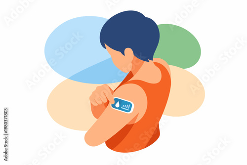 Isometric Person Wearing Biohacking Wearable Sensor Patch on Arm