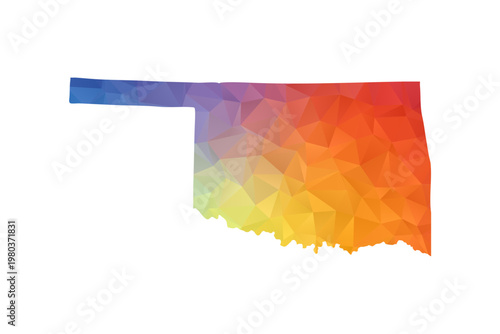 Oklahoma Map - Polygon Style Vector Illustration in Rainbow Gradient, Low Poly Multicolor Geometric Design, Isolated on White Background, Suitable for Reports, and Creative Projects.