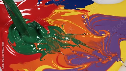 Wallpaper Mural Vibrant liquid paints pouring and mixing on white surface Torontodigital.ca