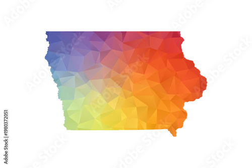 Iowa Map - Polygon Style Vector Illustration in Rainbow Gradient, Low Poly Multicolor Geometric Design, Isolated on White Background, Suitable for Reports, and Creative Projects.