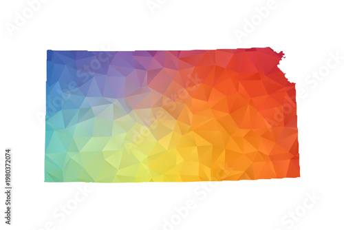 Kansas Map - Polygon Style Vector Illustration in Rainbow Gradient, Low Poly Multicolor Geometric Design, Isolated on White Background, Suitable for Reports, and Creative Projects.