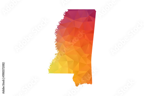 Mississippi Map - Polygon Style Vector Illustration in Rainbow Gradient, Low Poly Multicolor Geometric Design, Isolated on White Background, Suitable for Reports, and Creative Projects.