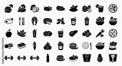 Black icons of food and drink items.
