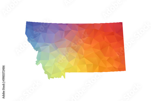 Montana Map - Polygon Style Vector Illustration in Rainbow Gradient, Low Poly Multicolor Geometric Design, Isolated on White Background, Suitable for Reports, and Creative Projects.