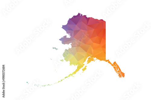 Alaska Map - Polygon Style Vector Illustration in Rainbow Gradient, Low Poly Multicolor Geometric Design, Isolated on White Background, Suitable for Reports, and Creative Projects.