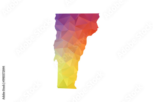 Vermont Map - Polygon Style Vector Illustration in Rainbow Gradient, Low Poly Multicolor Geometric Design, Isolated on White Background, Suitable for Reports, and Creative Projects.