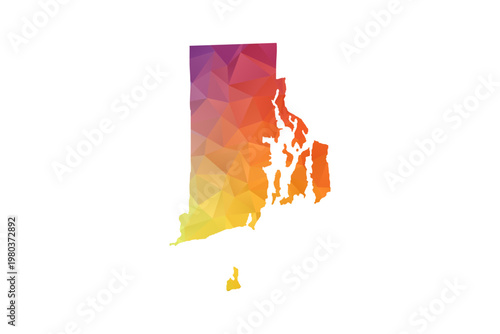 Rhode Island Map - Polygon Style Vector Illustration in Rainbow Gradient, Low Poly Multicolor Geometric Design, Isolated on White Background, Suitable for Reports, and Creative Projects.