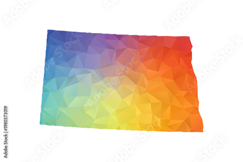 North Dakota Map - Polygon Style Vector Illustration in Rainbow Gradient, Low Poly Multicolor Geometric Design, Isolated on White Background, Suitable for Reports, and Creative Projects.