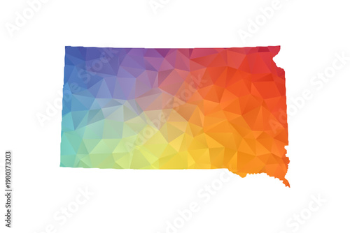 South Dakota Map - Polygon Style Vector Illustration in Rainbow Gradient, Low Poly Multicolor Geometric Design, Isolated on White Background, Suitable for Reports, and Creative Projects.