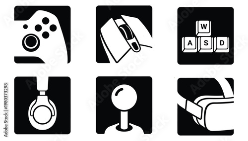 Gaming Peripherals Icon Set in Minimalist Style