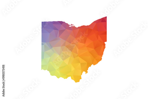 Ohio Map - Polygon Style Vector Illustration in Rainbow Gradient, Low Poly Multicolor Geometric Design, Isolated on White Background, Suitable for Reports, and Creative Projects.