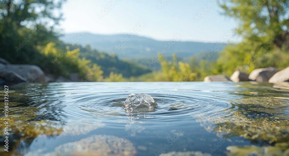 Fototapeta premium A natural water spring providing fresh drinking water for journeys with copy space background