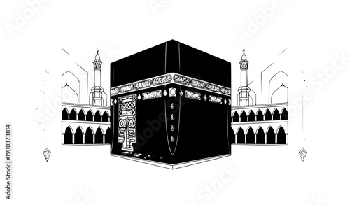 Kaaba mosque Islamic design vector illustration Mecca holy site symbol