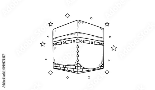 Kaaba mosque doodle Islamic line art vector illustration symbol