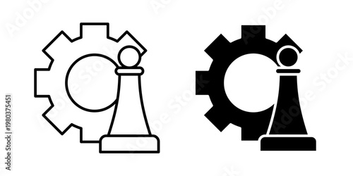 Business strategy icon in stroke and solid fill styles, isolated on white background. Ideal for planning, management concepts, and corporate decision-making.