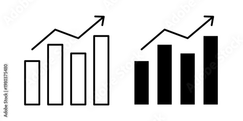 Growth chart icon in stroke and solid fill styles, isolated on white background. Ideal for business analytics, financial reports, and performance tracking.