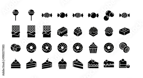 Collection of various sweet food icons.