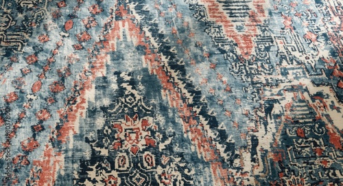 Modern boho dyed print with artistic geo abstract pattern on ethnic styled carpet