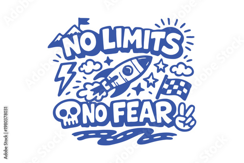 Motivational No Limits No Fear Hand-Drawn Doodle Illustration