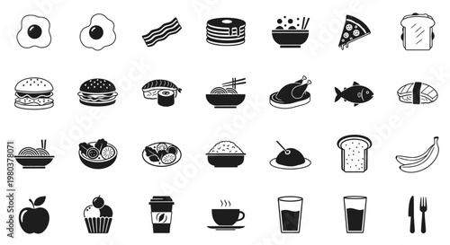 Black and white food and drink icons.