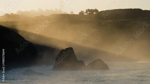Misty Beach at Sunrise in Slow Motion