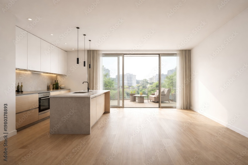 Fototapeta premium Modern Kitchen With Balcony and Ample Natural Light