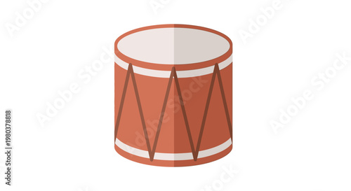 A simple red drum with white stripes and a white top.