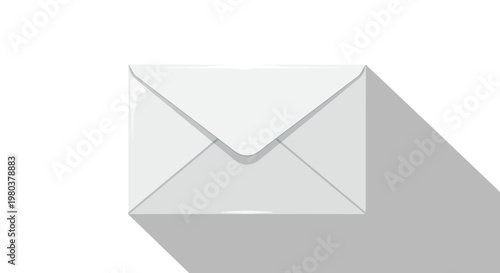 A simple white envelope casting a long shadow on a white background.
