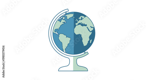 A blue and green globe on a white stand.