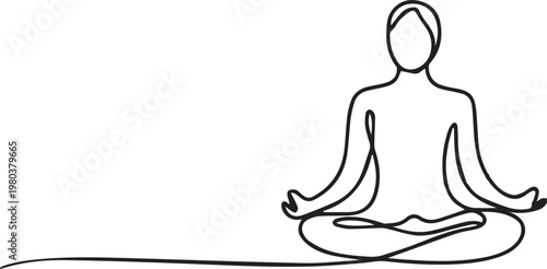 Continuous line drawing of a person meditating in lotus position