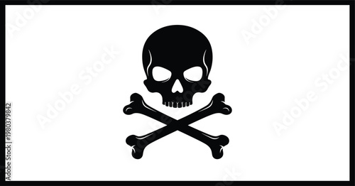 Black skull and crossbones vector illustration, pirate flag symbol, jolly roger icon isolated on white background, danger warning sign graphic.