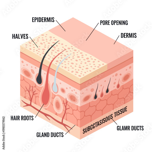 Human Skin Layers Diagram Anatomy Illustration.