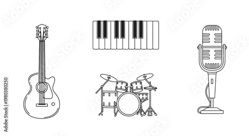 Music instruments for a band performance.