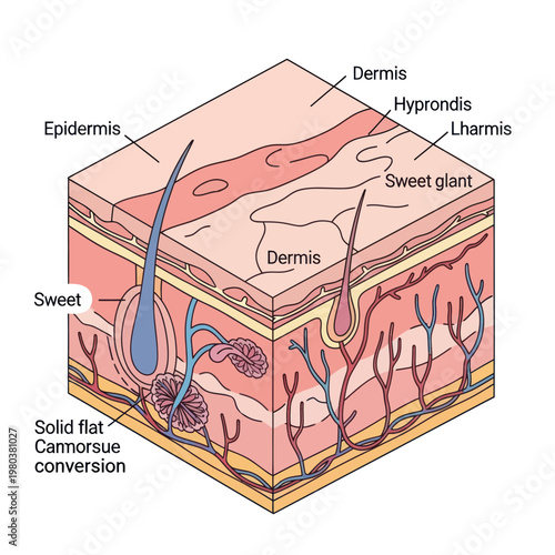 Human Skin Layers Diagram Anatomy Illustration.
