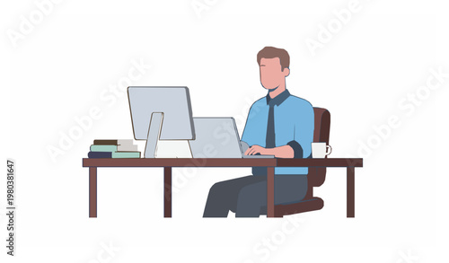 Office worker accountant financial manager laptop vector illustration