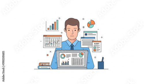 Accountant and financial office worker cartoon vector illustration