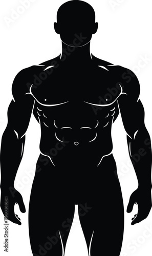 Black, male, body, silhouette, vector, illustration, muscular, torso, man, chest, abs, fitness, bodybuilding, isolated, on, white, background, anatomy, gym, health.