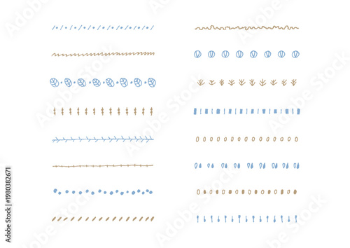 ナチュラルでシンプルな手描きのラインセット1（青・茶色）