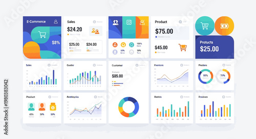 Infographic elements, business charts, graphs and diagrams, data visualization, vector icons, 25 infographic templates