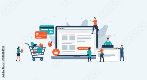 E-commerce, online shopping, digital marketing, business icons, flat vector graphics