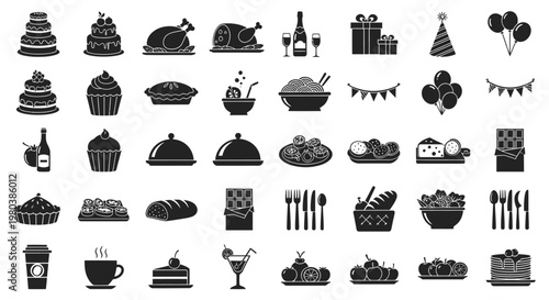 Black and white food and drink icons.