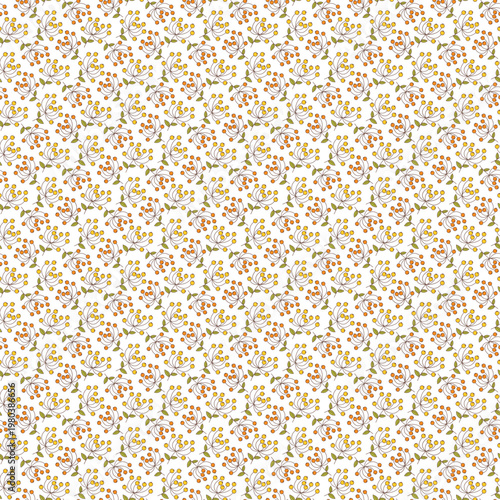 Seamless Floral Pattern With Orange and Yellow Berry Sprigs on White Background