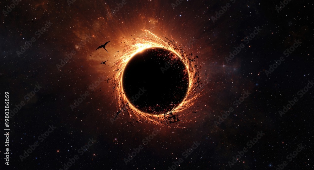 Fototapeta premium stellar destruction by a black hole in a science fiction space background