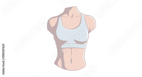 Anatomical illustration of a toned female torso with defined abdominal muscles, wearing a sports bra