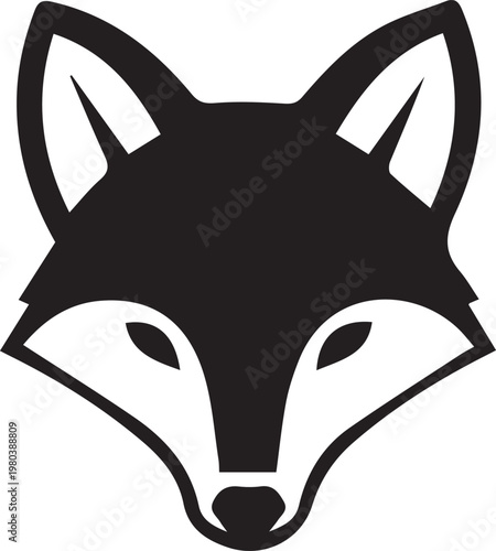 Graphic black fox face front view on transparent background vector illustration.