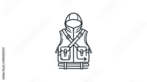 Minimalist Outline of a Fishing Vest with Hood
