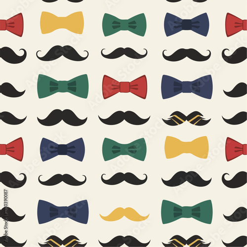 Colorful bow ties and mustaches create a playful and stylish pattern.