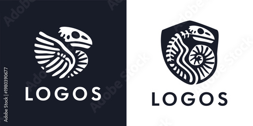 Ancient Fossil Skeleton Shield Logo Template
